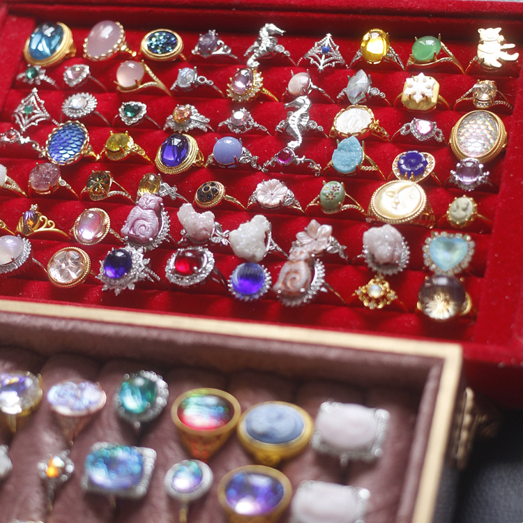 中古董仿欧泊老琉璃活口戒指VTG