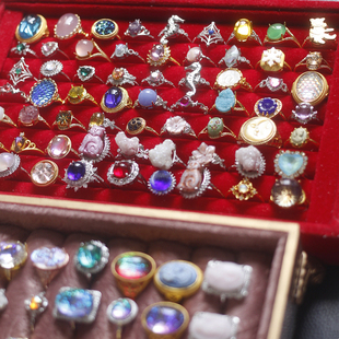 如意|欧美回流中古董仿欧泊老琉璃活口戒指环收藏孤品捡漏vintage