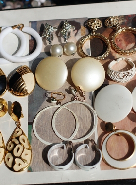 欧美法国复古中古董SARAH COV白色vintage孤品夸张耳夹耳饰TH06