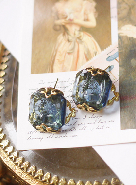 Asuw原创设计196欧美雕刻人像cameo老琉璃中古董耳钉耳夹vintage