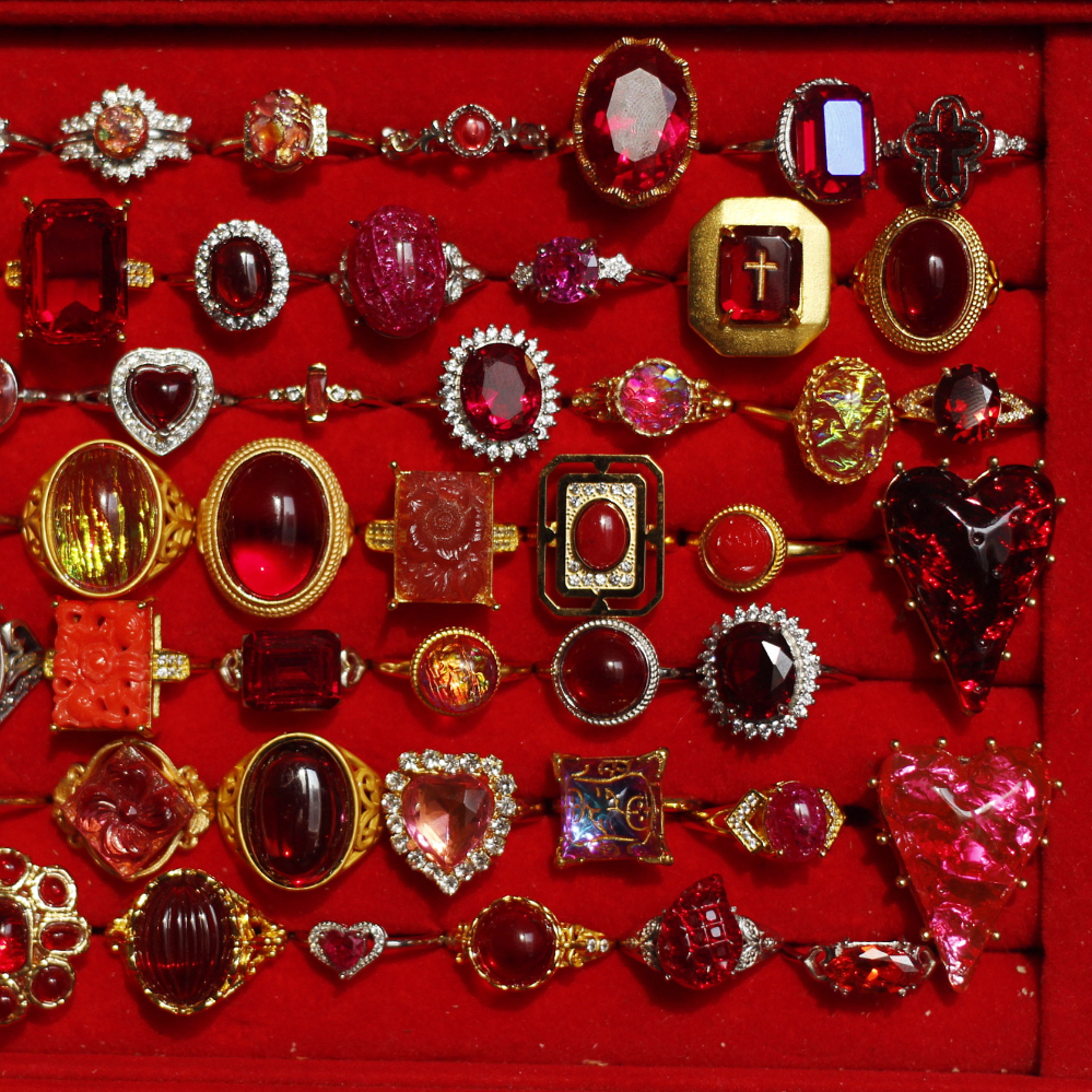 2026新年红礼物本命转运粉欧美老琉璃中古vintage活口可调节戒指