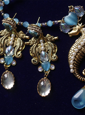 如意215原创设计海洋欧美中古老琉璃askew london耳环夹项链套装