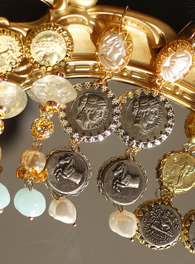 如意228|希腊钱币人像复古miriam heaskell老琉璃扫肩耳环vintage