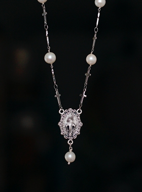 欧美国意大利进口淡水珍珠钛钢男女中性风十字架不易掉色项链套装