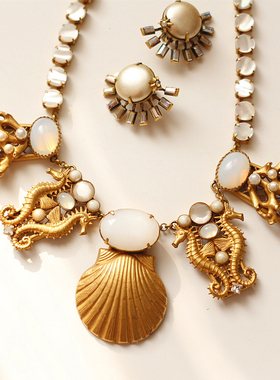 Askew London正品海洋系列中古董艺术珠宝珍珠耳夹耳饰项链套装女