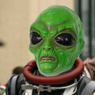 万圣节搞怪绿色外星人面具头套COSPLAY化装舞会派对头套绿帽子