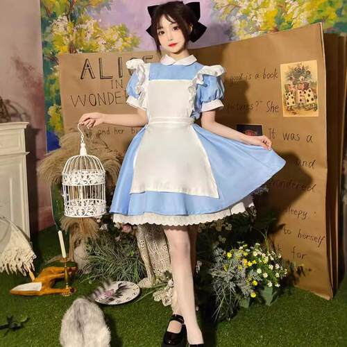 在逃爱丽丝公主蓝色连衣裙女仆装女佣服万圣节服装法式甜美减龄