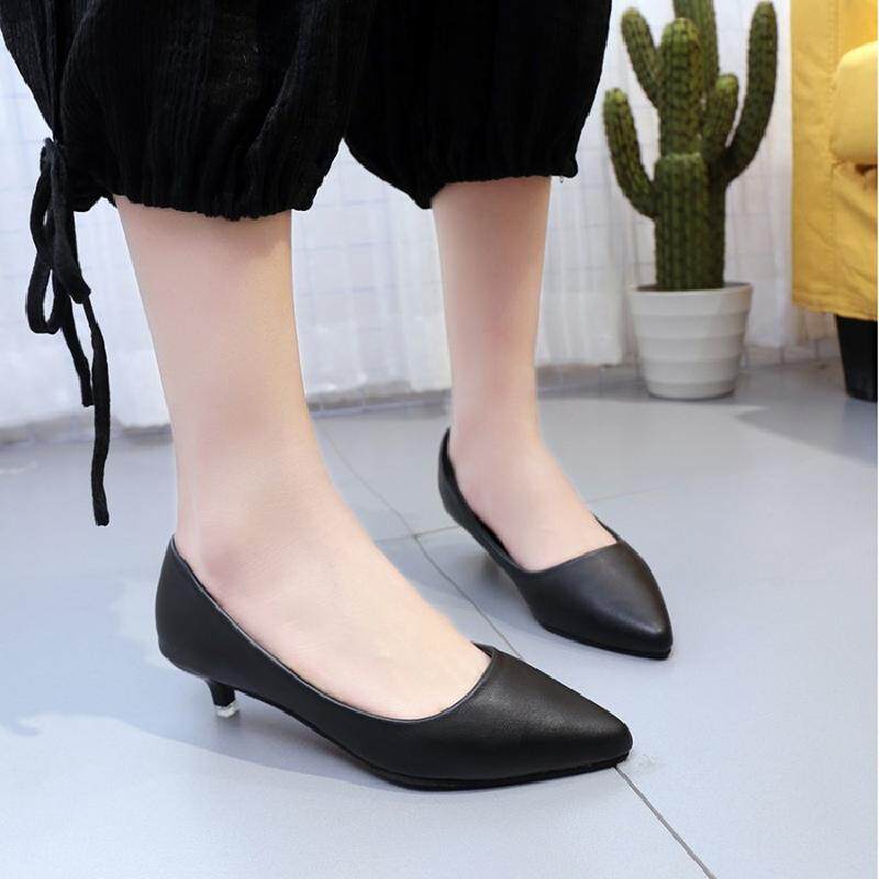 43码44大码45码胖脚特大低跟女鞋尖头浅口黑色优雅高跟鞋显瘦职业
