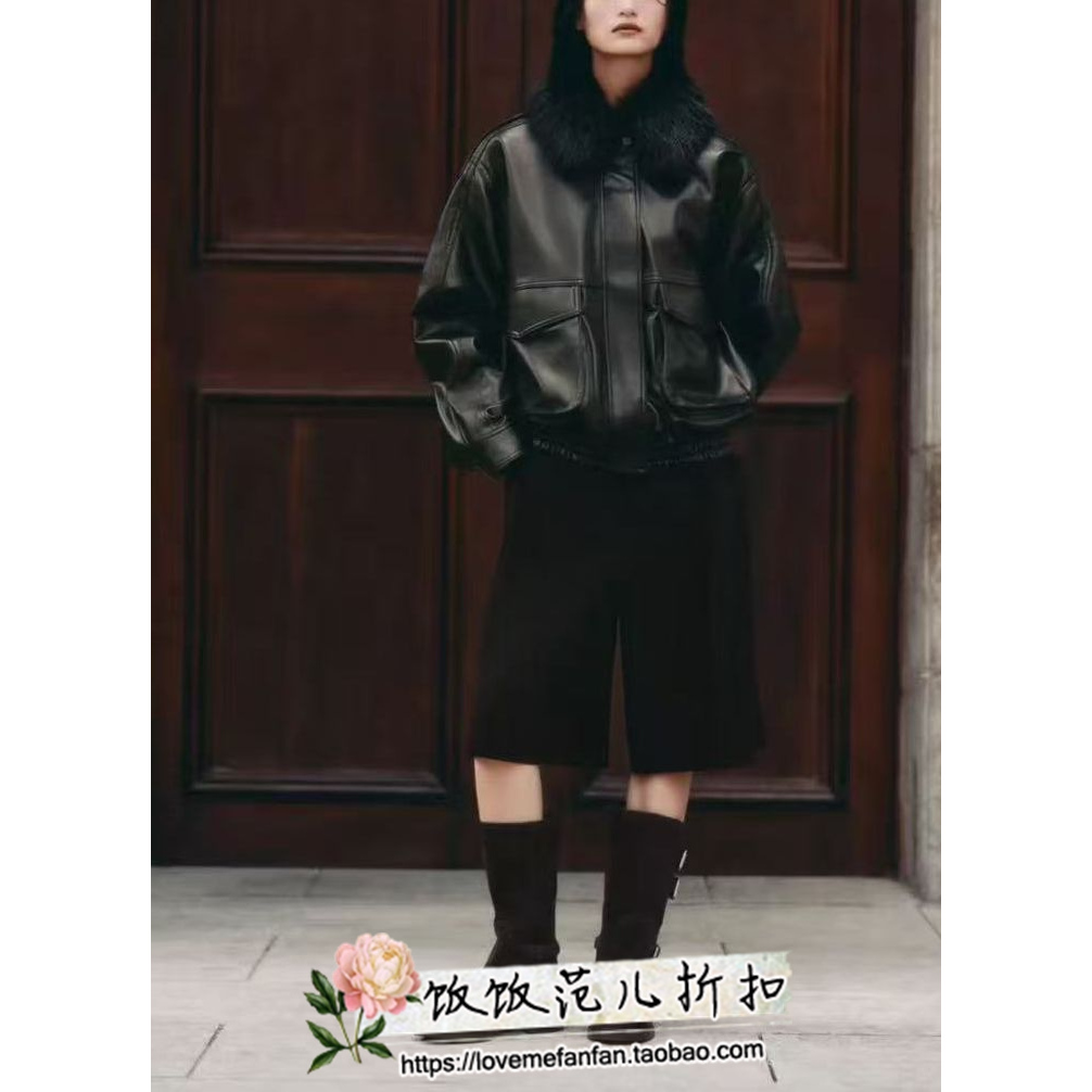 饭饭2025新款人造皮草效果领口夹克外套皮衣保暖 4341781 800