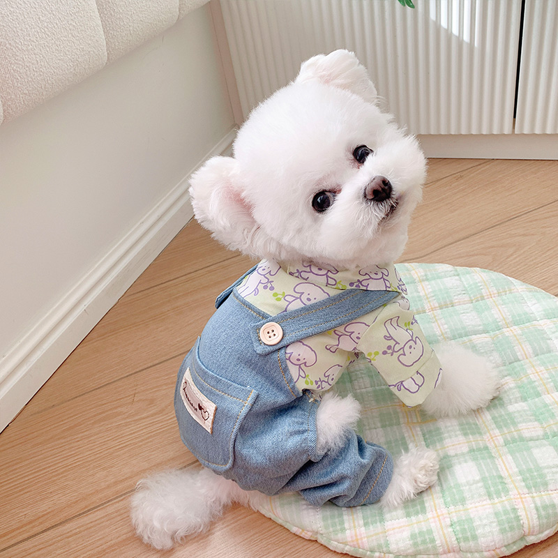 薄款透气棉水洗牛仔宠物四脚衣