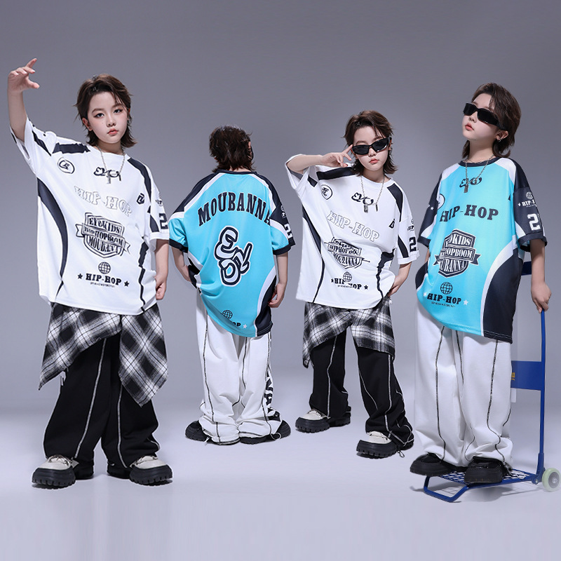 街舞儿童潮服男女童嘻哈六一演出服少儿hiphop短袖长裤架子鼓表演