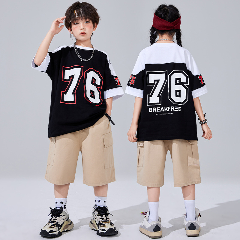 儿童街舞演出服男童嘻哈套装女童爵士舞服装酷帅hiphop炸街表演服