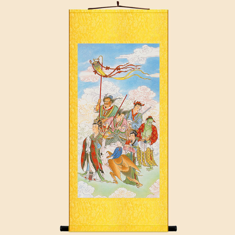 明清复古版 鬼子母神河梨帝母水陆画像 二十诸天护法绢布卷轴挂画