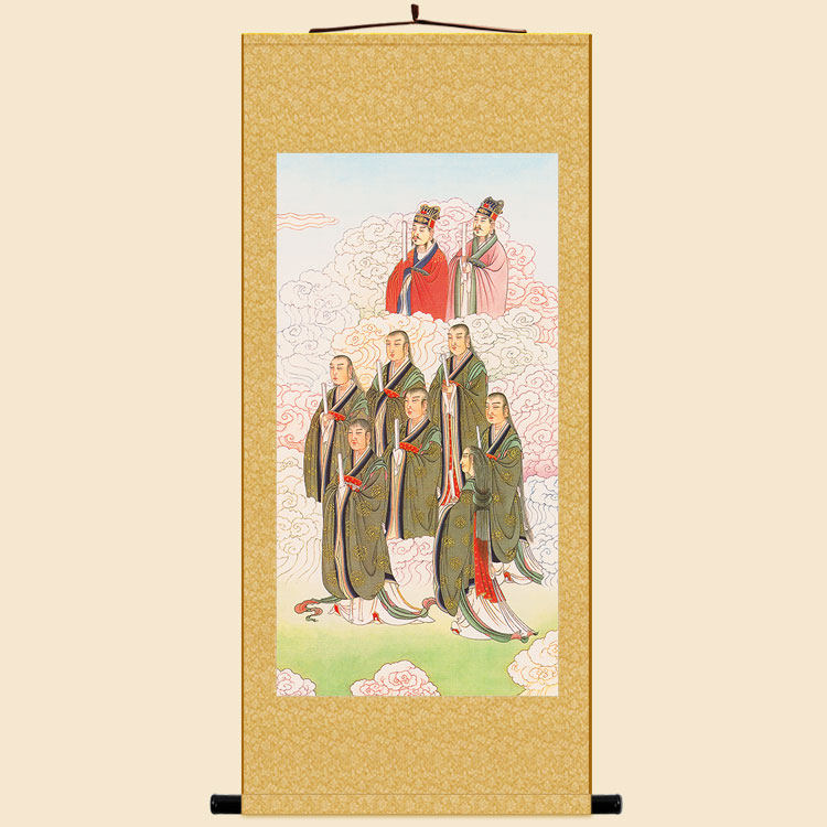 明清复古版水陆画 北斗七星君左辅右弼神像画 绢布材质卷轴挂画