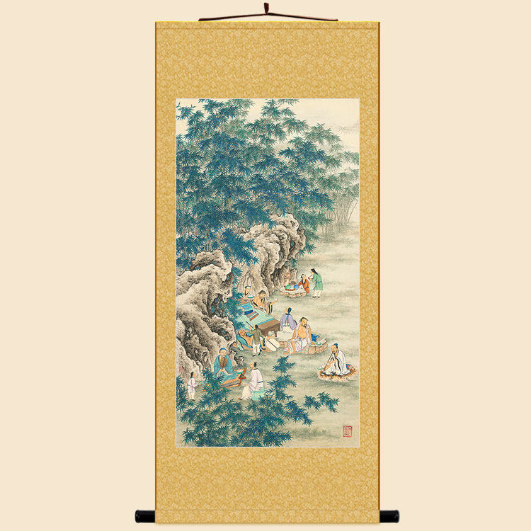 高清竹林七贤人物挂画卷轴挂画