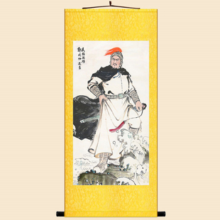 郑成功人物画像 国姓爷 古人英雄绢布材质卷轴挂画 复古装饰画