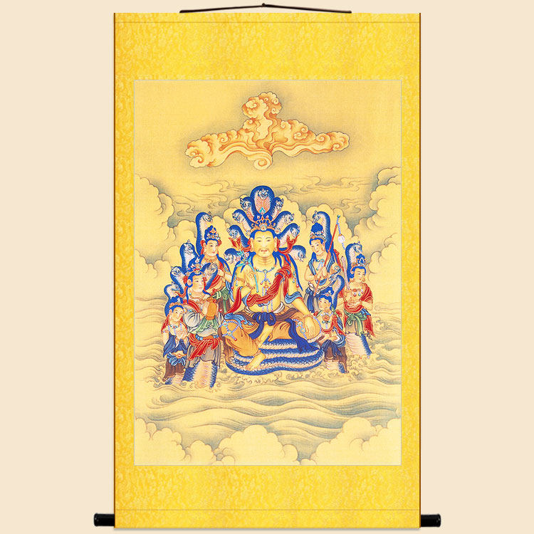 明清复古版 天龙八部龙众画像 那伽龙神像画绢布卷轴挂画装饰画