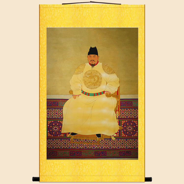 朱元璋人物画像 明代皇帝中式复古卷轴挂画 丝绸画装饰画来图定制