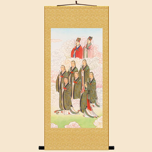 明清复古版水陆画 北斗七星君左辅右弼神像画 绢布材质卷轴挂画