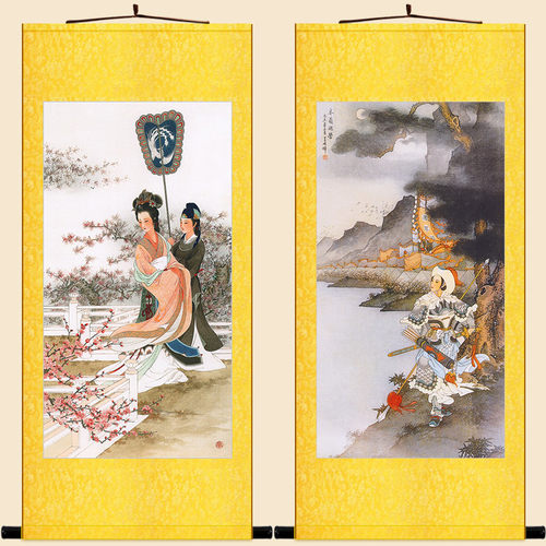 绢布卷轴挂画花木兰巡营图