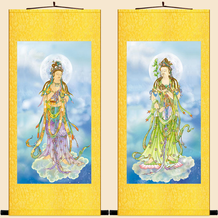 药王菩萨画像 药上菩萨佛像画卷轴挂画 佛堂装饰画丝绸画定制订做