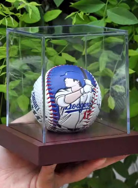 BF亚克力棒球展示盒方形透明有机玻璃球类收藏防尘收纳盒木质底座