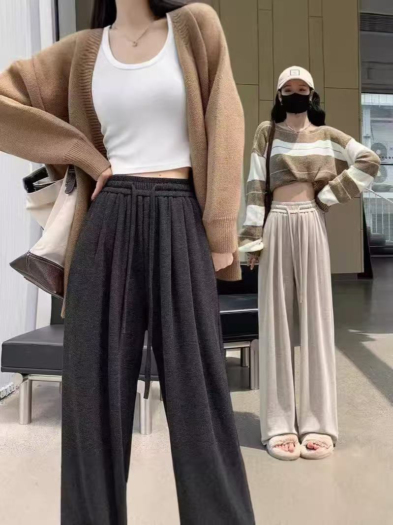 保暖加厚绒糯米显瘦抖抖裤2025年女装冬季垂感宽松休闲长裤青春潮
