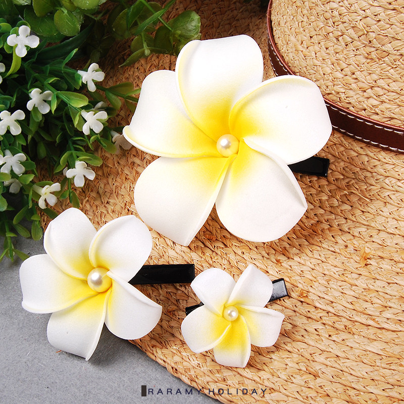 啦啦蜜帽花 小清新新娘鸡蛋花发饰 耳边夹海边度假花朵头饰发夹