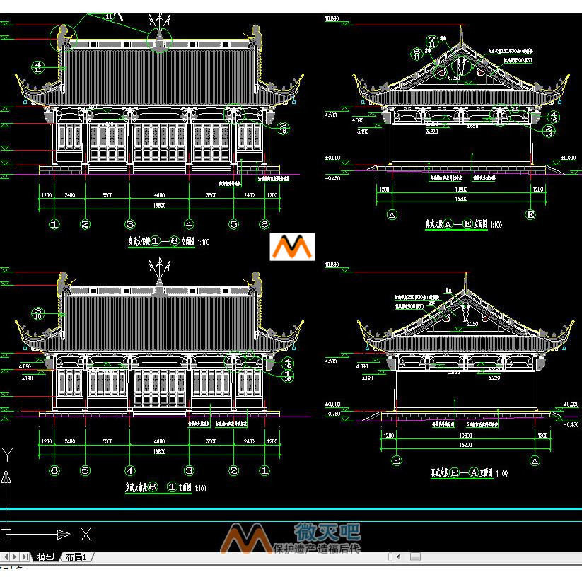 H175传统五开间木结构单檐歇山顶古建筑设计CAD施工图纸结构详图