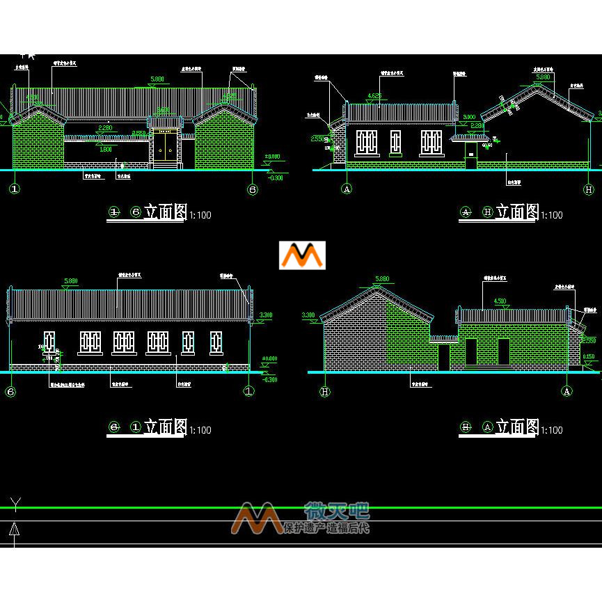 L397三坊一照壁合院式建筑一颗印建筑CAD云南大理白族民居CAD图纸