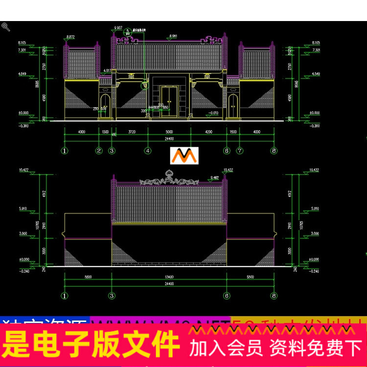 L1155古建筑祠堂施工图古代中式祠堂宗祠庙建筑四合院建筑CAD图纸 商务/设计服务 设计素材/源文件 原图主图