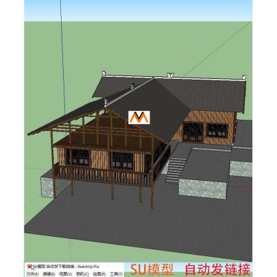 H423南方穿斗式木结构建筑四川新农村穿斗式传统民居民宅SU模型图