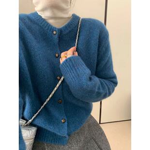 【爱琴海】蓝调花纱绒感针织开衫 宽松显瘦气质毛衣外套2693