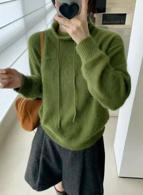 【Licky~幸运色】云朵触感浣熊立领抽绳小口袋针织套头衫2363