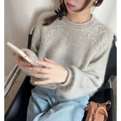 雾屿绒感毛衣圆领插肩麻花纯色慵懒针织衫 江南烟雨 女2607