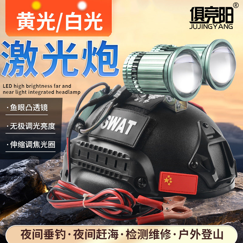 爆亮激光炮头盔款变焦双光源头灯