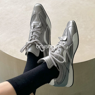 女设计感小众拳击德训单鞋 银色尖头运动鞋 款 M83STYLE韩国春秋新款