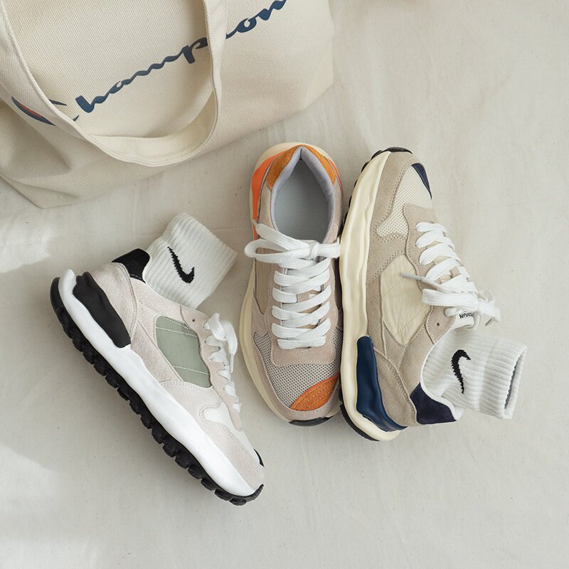 m83style日本小众复古溶解鞋时尚独特变形底白灰色系带运动鞋潮