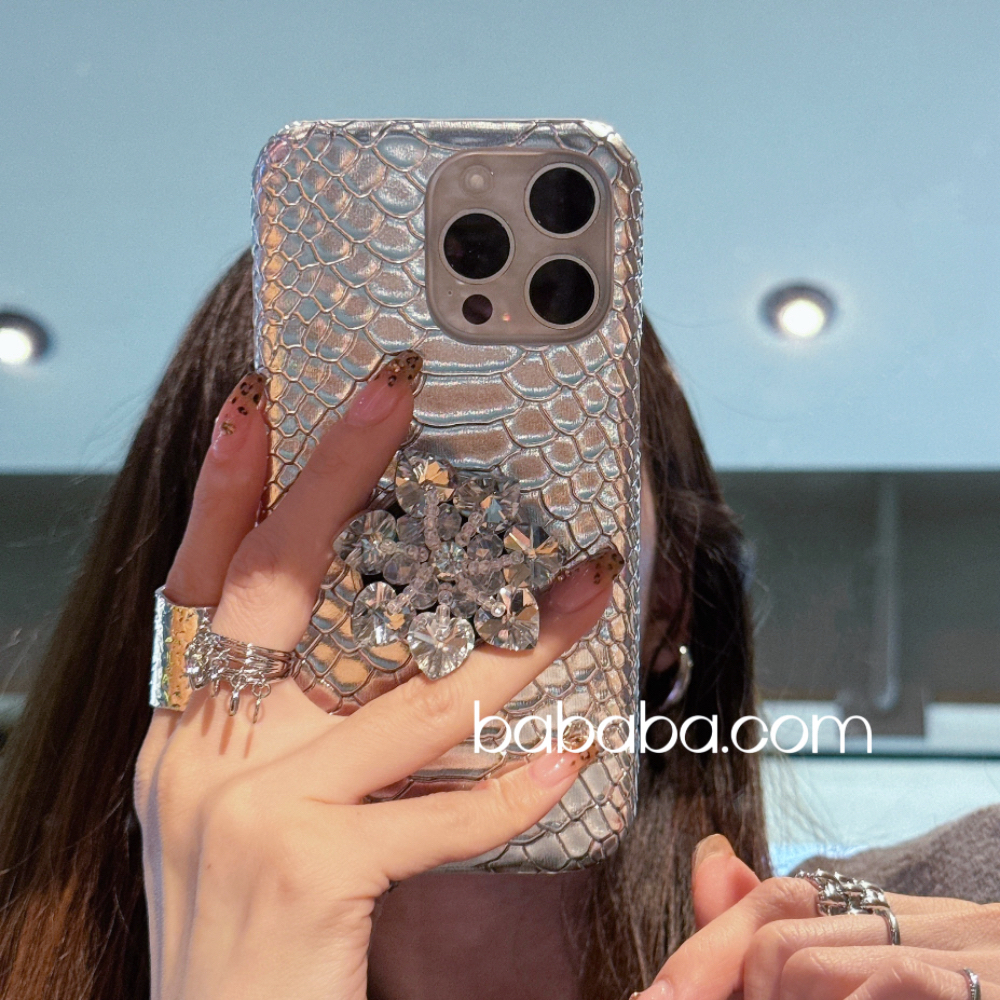 高级感银色皮纹苹果17硬壳保护套