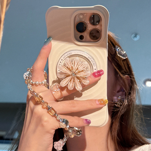 波漾雏菊磁吸17p适用iPhone16ProMax手机壳苹果15Pro保护套14pm女款13新款小众气质花朵个性支架奢华全包防摔