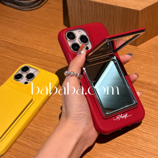 高级感17补妆镜支架适用iPhone16ProMax手机壳苹果15Pro保护套14pm女款13/12气质11小众个性创意全包皮质防摔