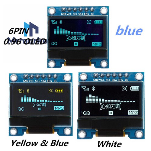 6针 0.96寸 OLED显示模块 SPI 128X64 白色/蓝色/双色【宽屏】