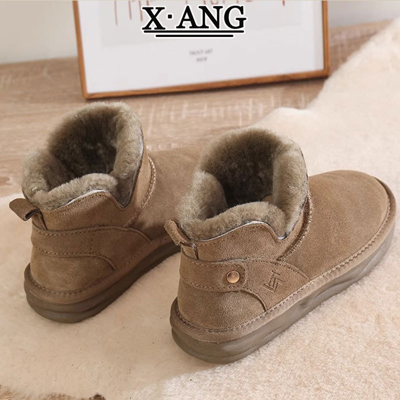 真皮毛一体防滑加绒雪地靴