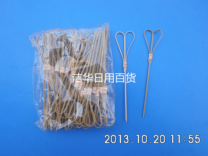 心形水果签水果叉花式造型打结竹签果针关东煮签 12公分