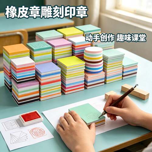 橡皮章雕刻套装橡皮砖手工diy材料初中美术版画篆刻夹心可揭印章