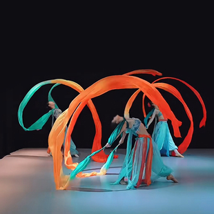 舞蹈彩绸敦煌舞飞天乐舞真丝彩带飘带薄荷绿黄橙长绸舞古风披帛