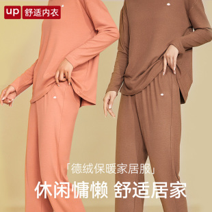 圆领冬季 长袖 可外穿带胸垫睡衣磨毛 秋冬款 德绒秋冬磨毛加厚女新款