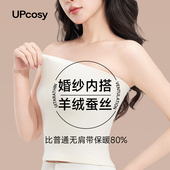 加绒保暖抹胸上衣无肩带背心女婚纱晚礼服打底内搭春季 带胸垫裹胸