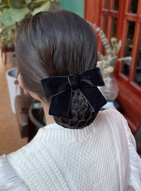 头花女职业护士专用发网黑色蝴蝶结银行空姐工作上班盘发网兜发饰