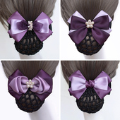 紫色护士头花女职业发网银行酒店空姐医护工作盘发网兜蝴蝶结发夹